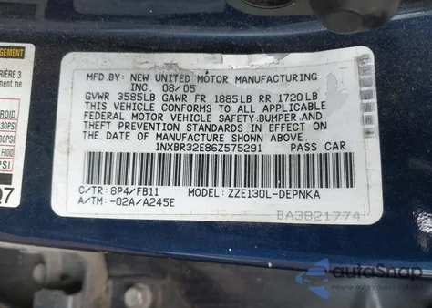 2006 Toyota Corolla Ce/Le/S из США, поврежденный, VIN 1NXBR32E86Z575291